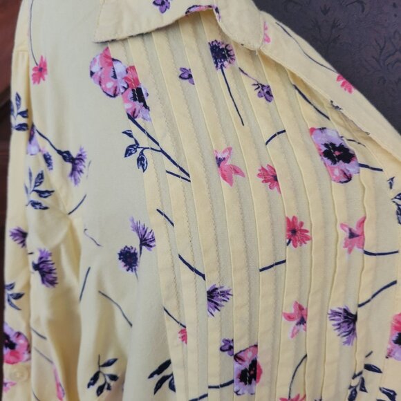 Woman Within Floral Button-Up Blouse Yellow With Pink & Purple Flowers Size 1X 2 - Picture 2 of 6
